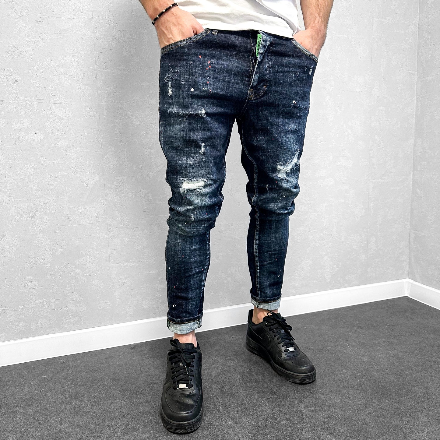 Мъжки дънки с пръски и кръпки "Avallon"