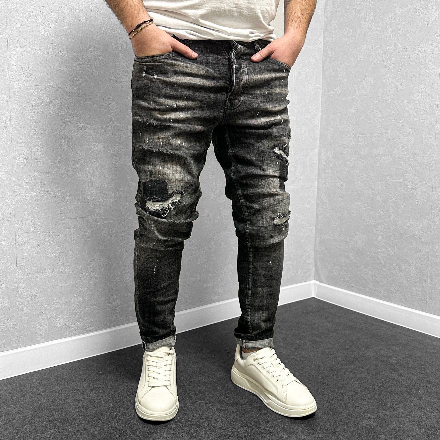 Мъжки дънки с бели пръски "Contigo"