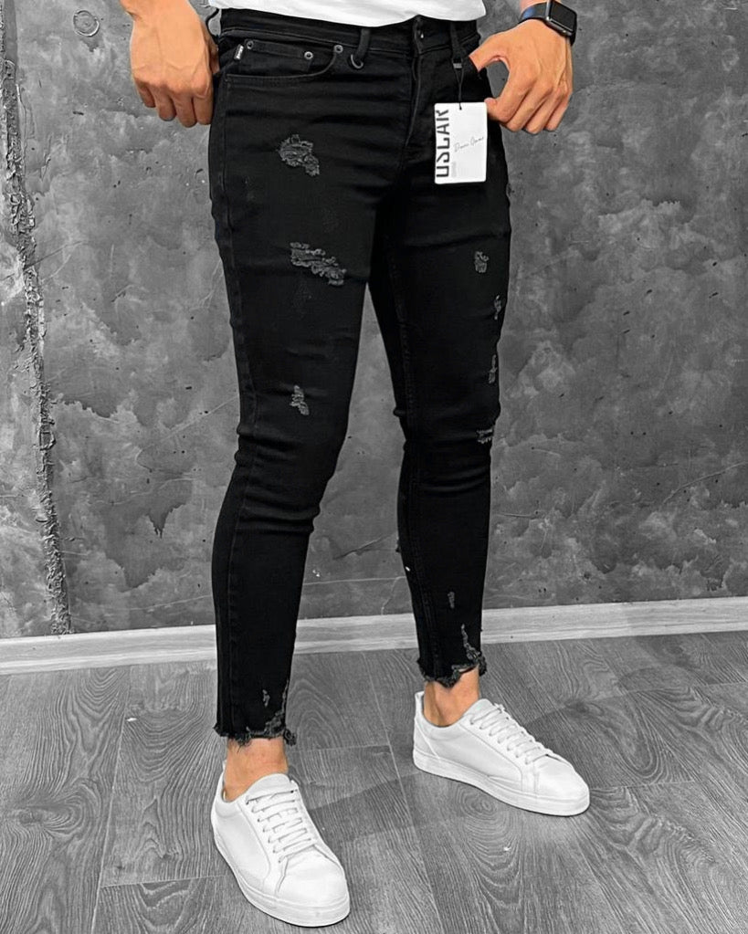 Мъжки SLIM FIT дънки с кръпки "Navarro"