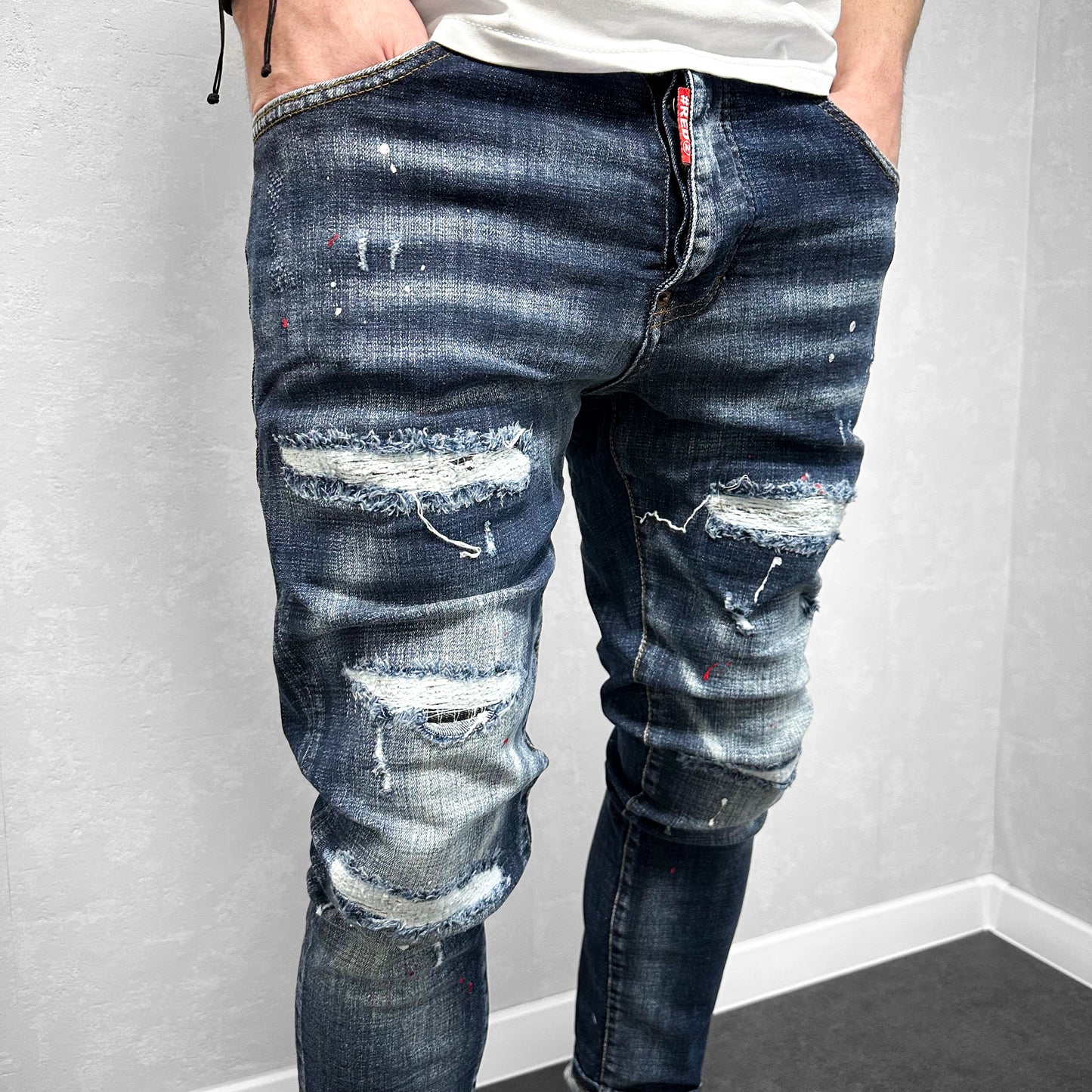 Мъжки накъсани дънки с пръски "Hecttorr"