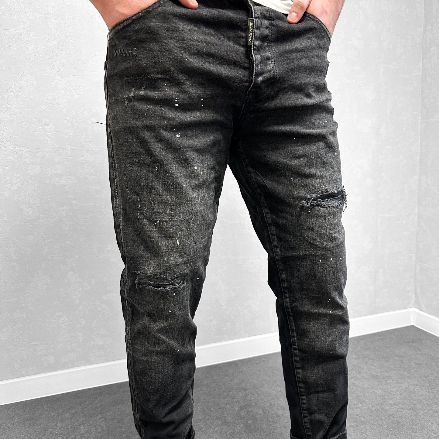 Мъжки накъсани дънки с пръски "Premiium"