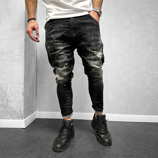 Мъжки напръскани дънки "BLCKISLND"