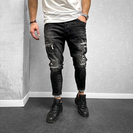 Мъжки накъсани дънки с пръски "Island"