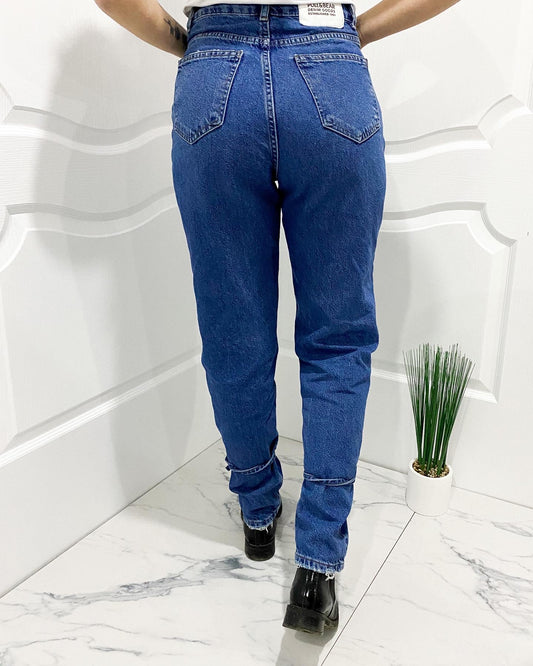 Син деним с връзки