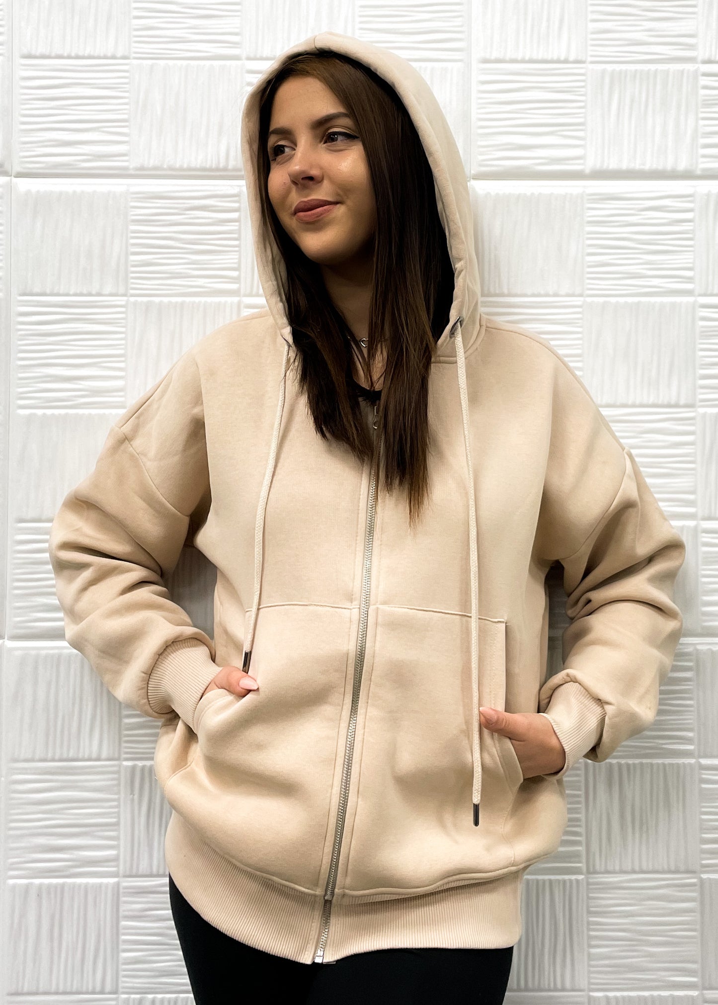 Бежов суитшърт с цип