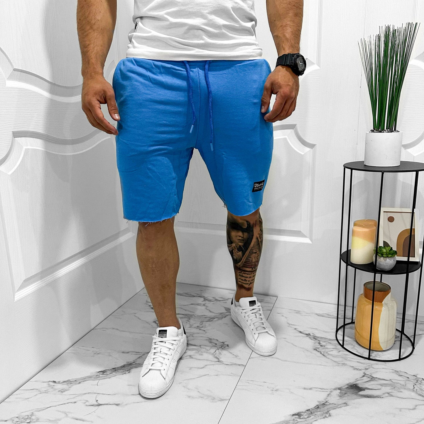 Мъжки къси панталонки от плат в син цвят