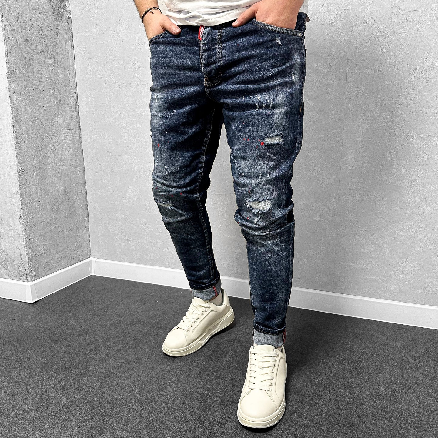 Мъжки напръскани дънки с кръпки "Terrio"