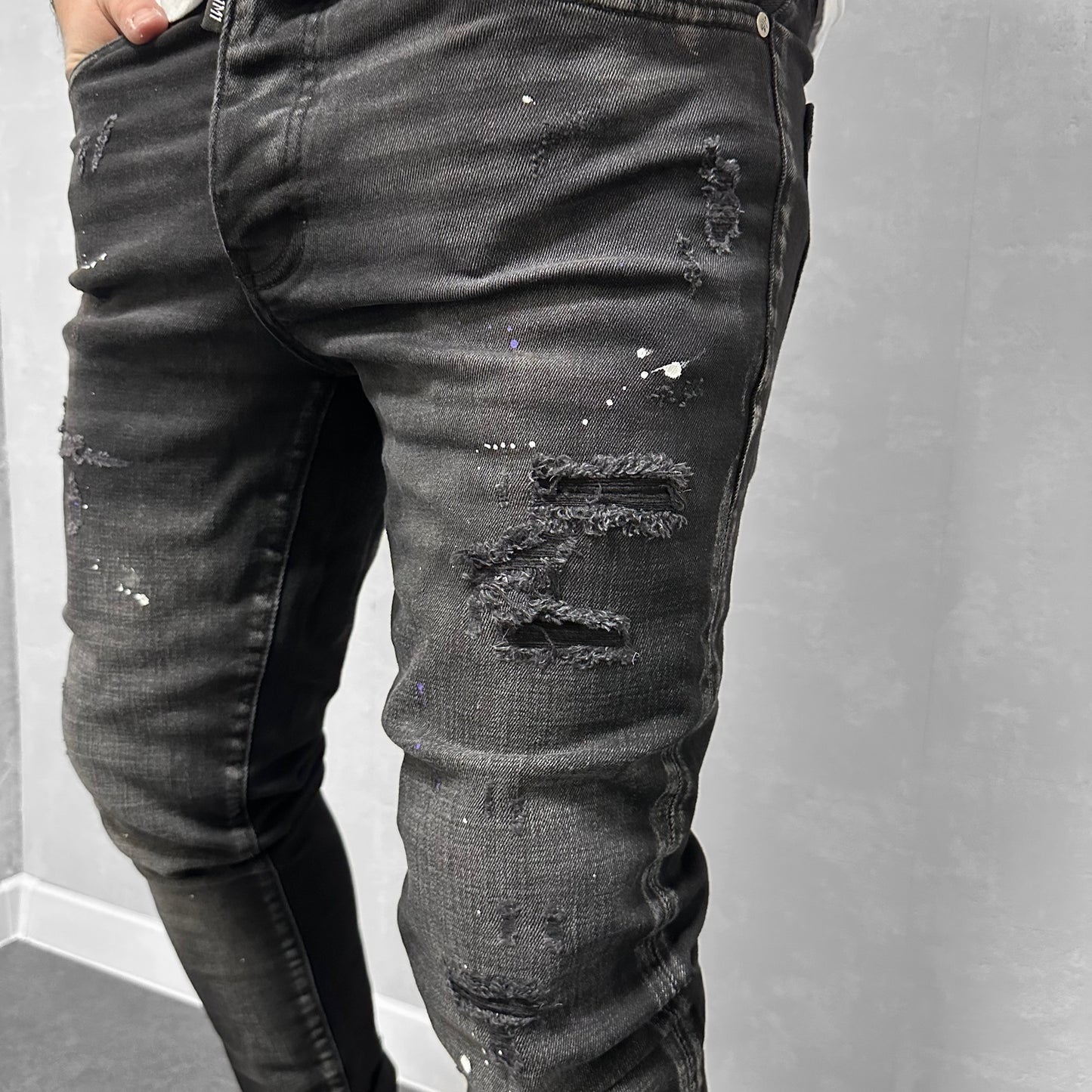 Мъжки накъсани дънки с пръски "Leandro"