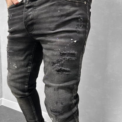 Мъжки накъсани дънки с пръски "Leandro"