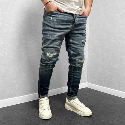 Мъжки дънки с кръпки и пръски "Ferrnando"