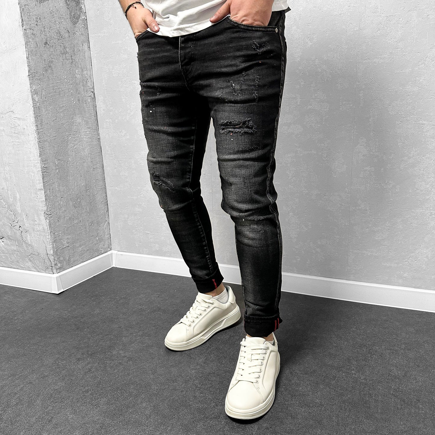 Мъжки накъсани дънки с пръски "Euphoria"