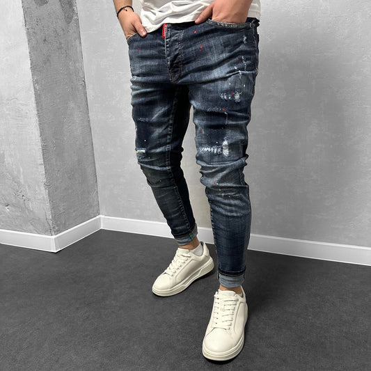 Мъжки накъсани дънки с пръски "Mordred"