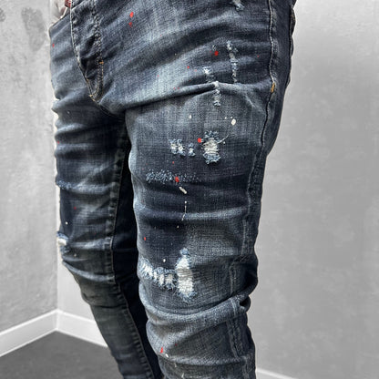 Мъжки накъсани дънки с пръски "Mordred"