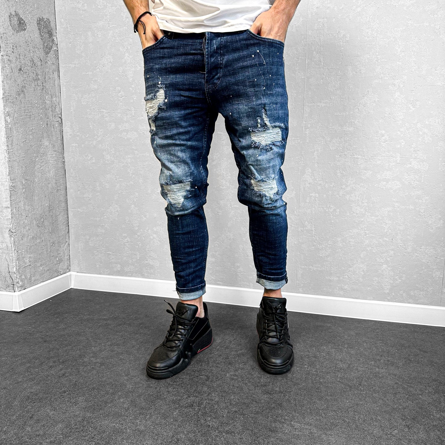 Мъжки накъсани дънки с пръски "Jerome"