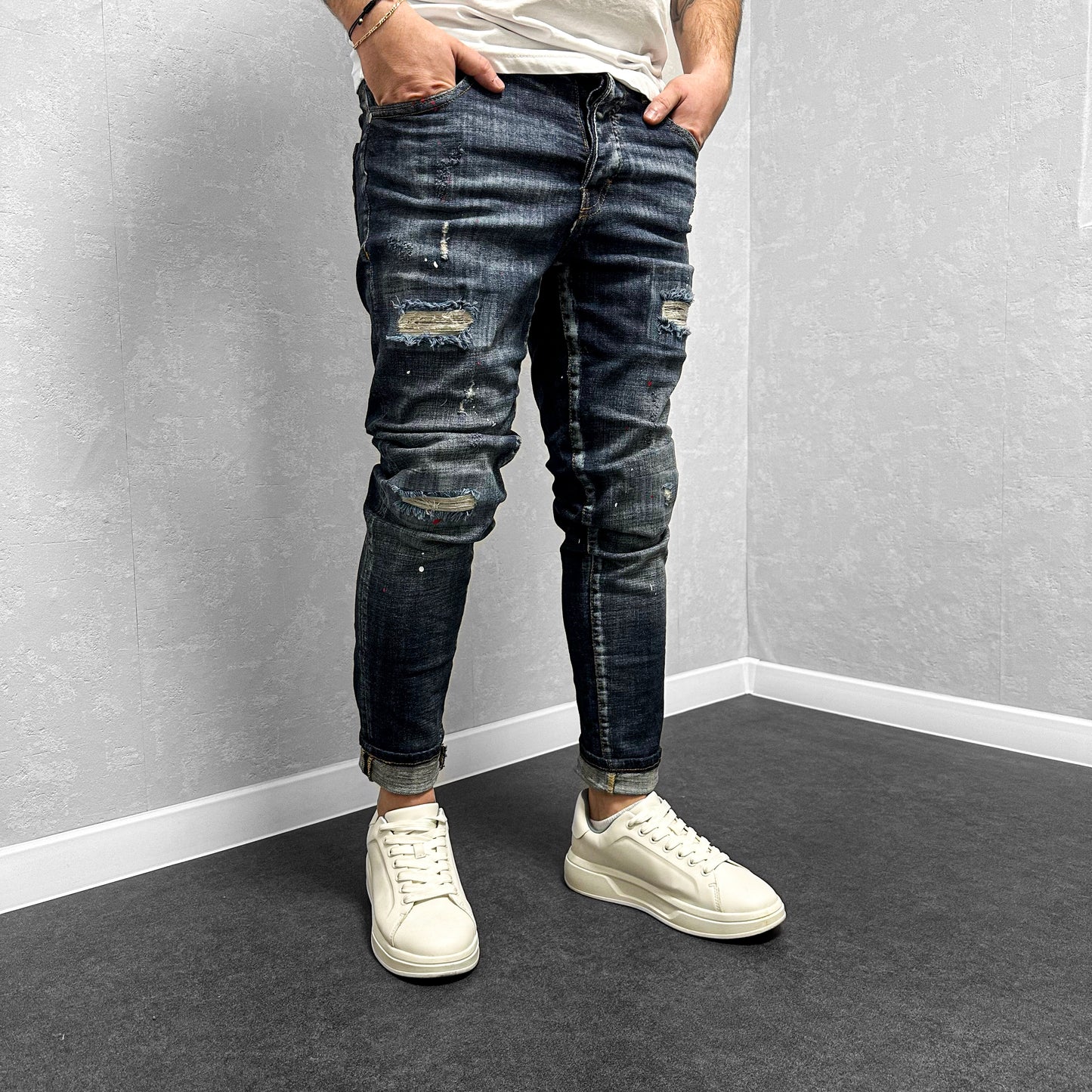 Мъжки накъсани дънки с пръски "Drathar"