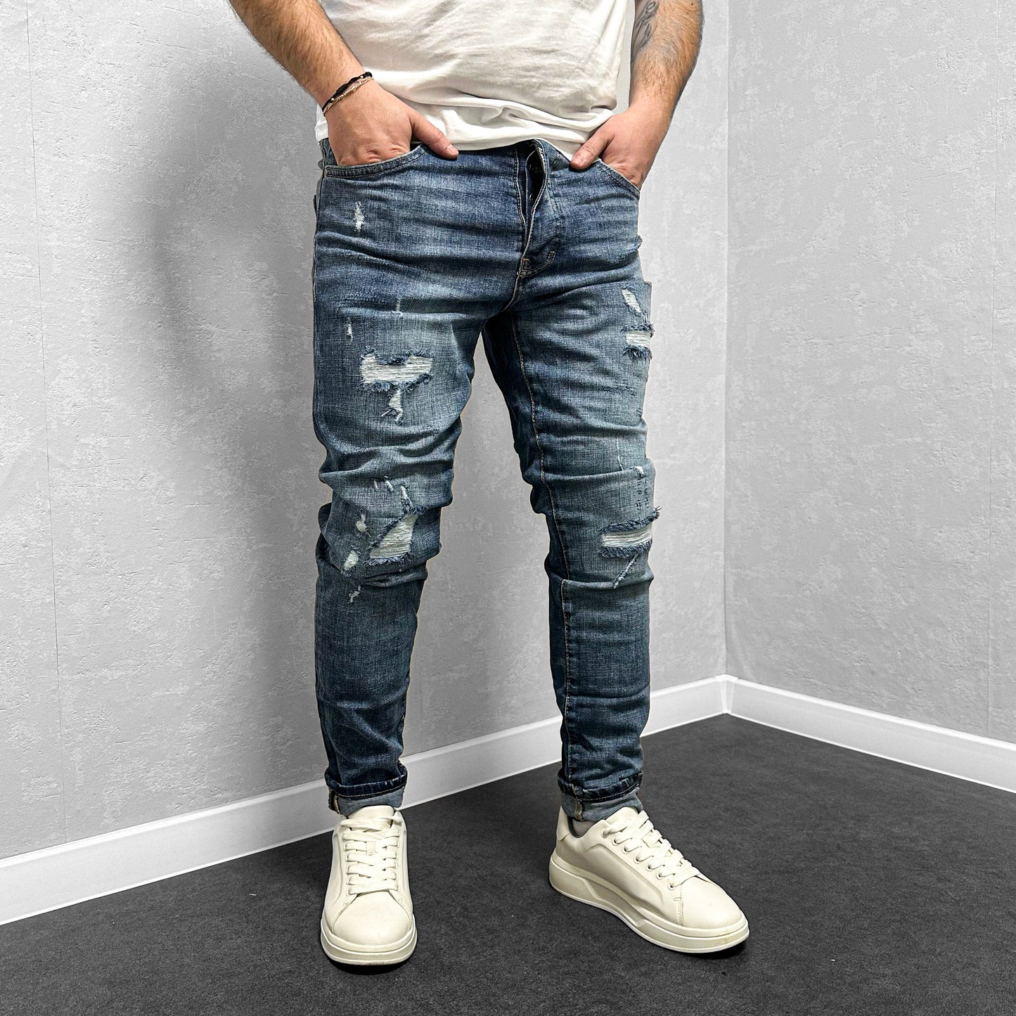 Мъжки накъсани дънки "None"