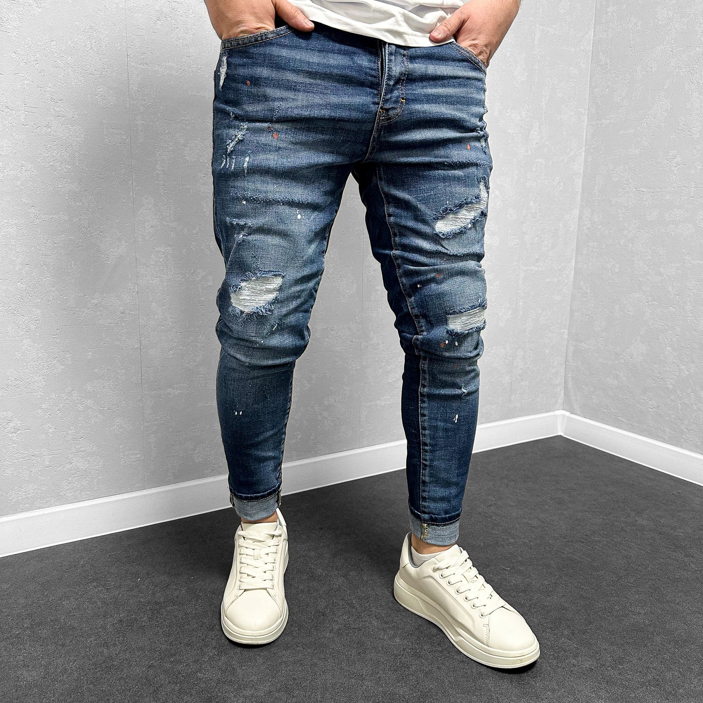 Мъжки накъсани дънки с пръски "Riveres"