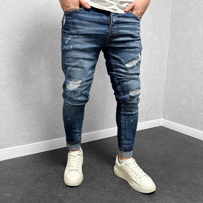 Мъжки накъсани дънки с пръски "Riveres"