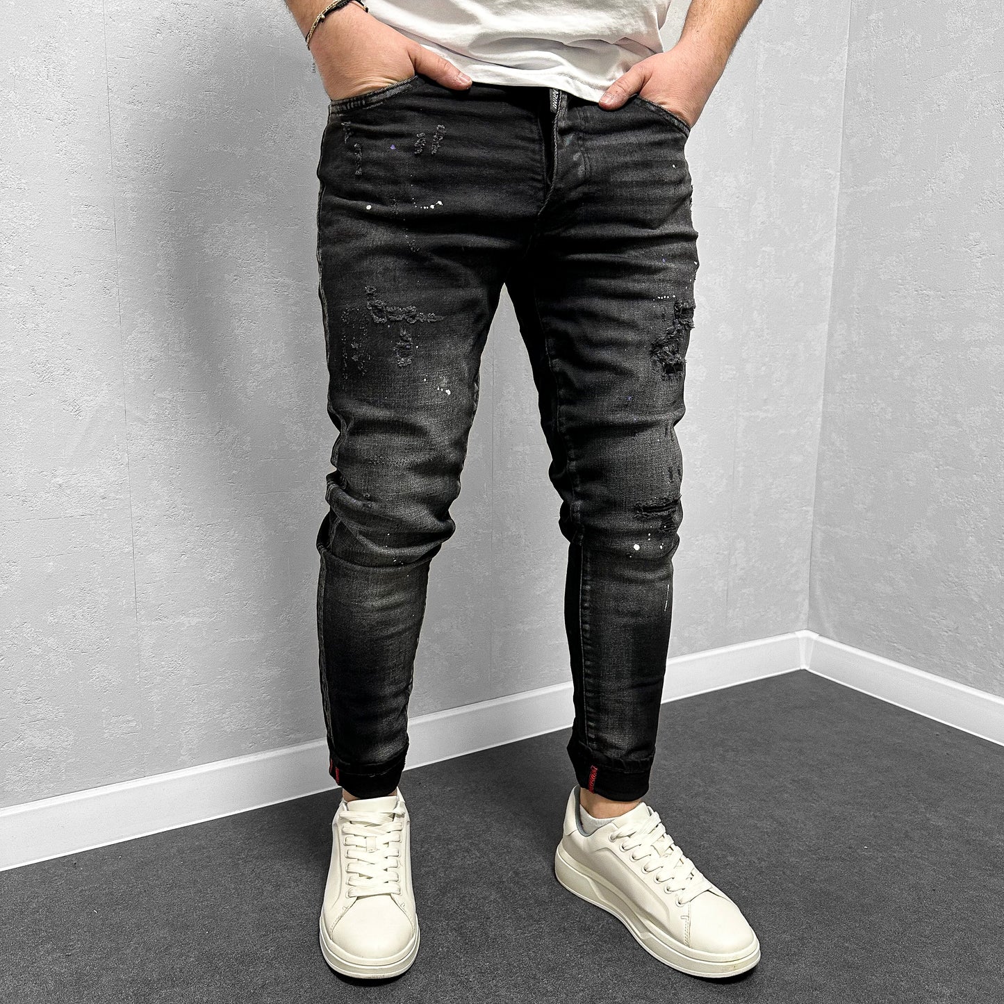 Мъжки накъсани дънки с пръски "Leandro"