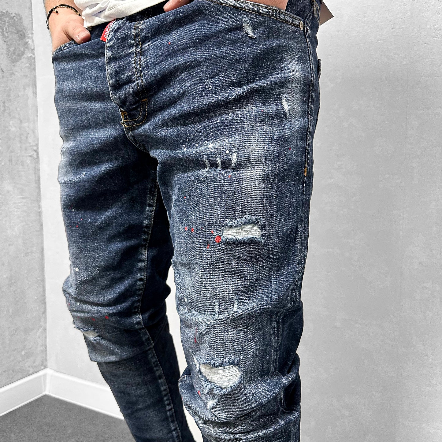 Мъжки напръскани дънки с кръпки "Terrio"