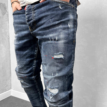 Мъжки напръскани дънки с кръпки "Terrio"