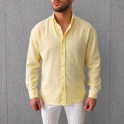Мъжка лятна OVERSIZE риза в светло жълт цвят