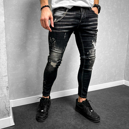 Мъжки Slim Fit дънки с пръски ''Raven"