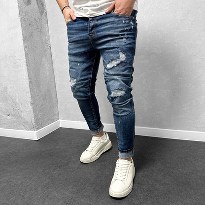 Мъжки накъсани дънки с пръски "Riveres"