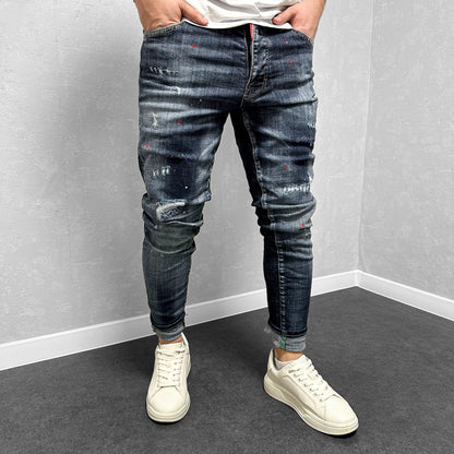 Мъжки накъсани дънки с пръски "Mordred"