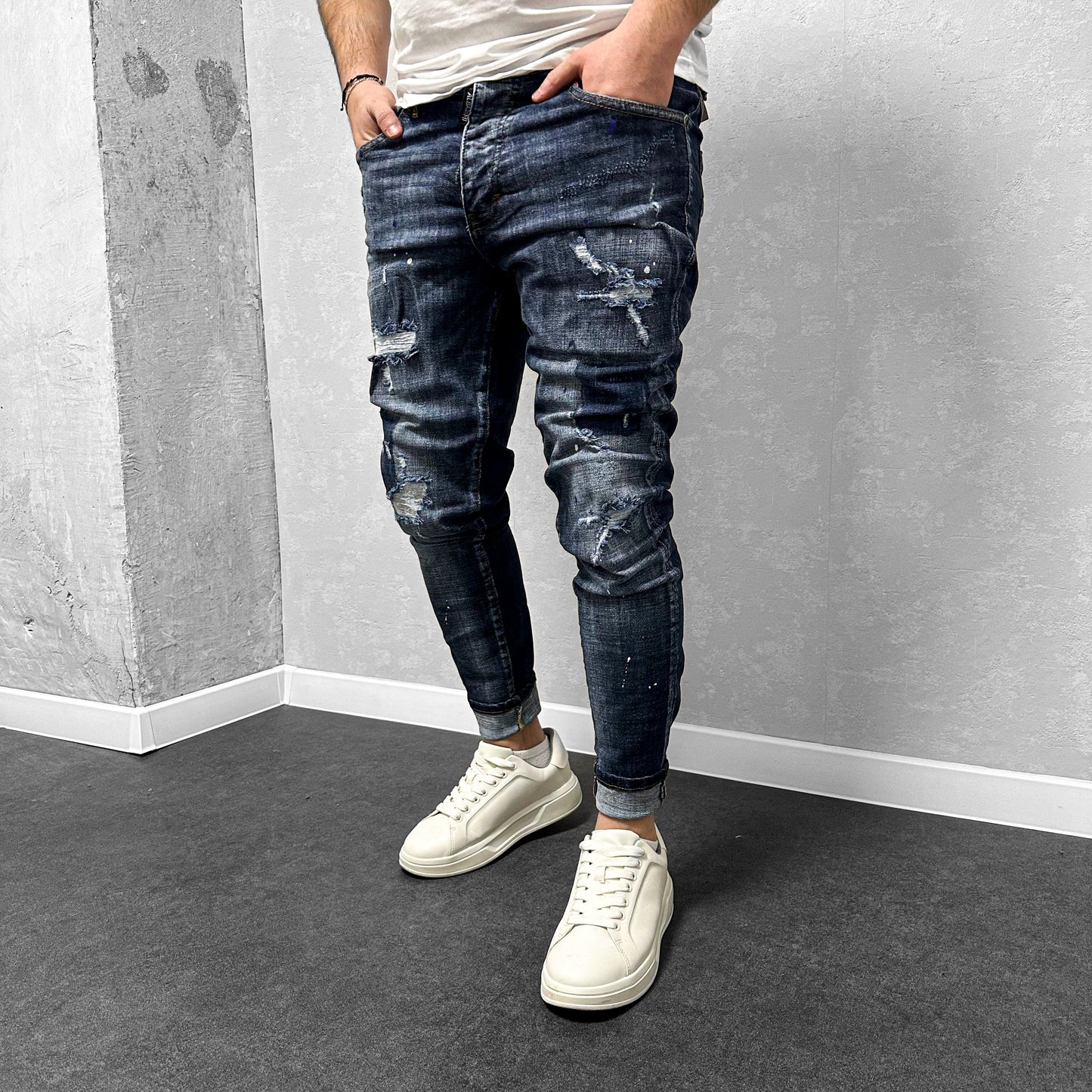 Мъжки накъсани дънки с пръски "Ruthless"