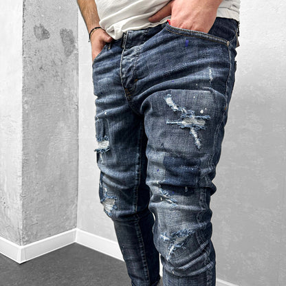 Мъжки накъсани дънки с пръски "Ruthless"