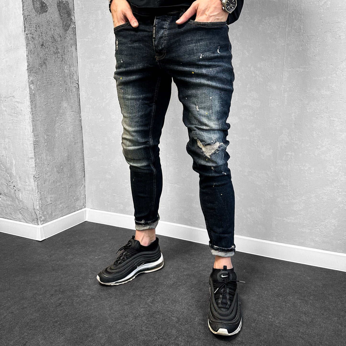 Мъжки Slim fit дънки с пръски  "Xenius"