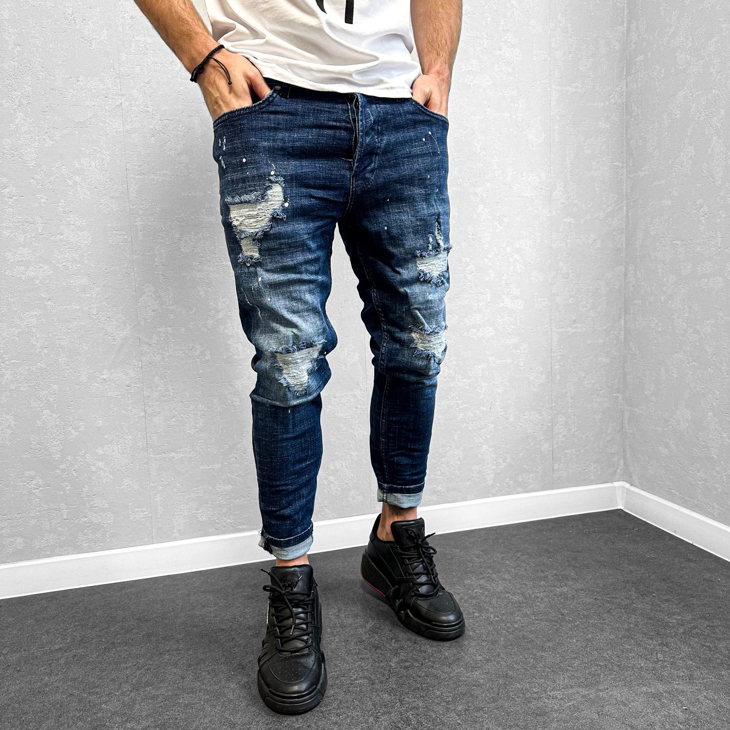 Мъжки накъсани дънки с пръски "Jerome"