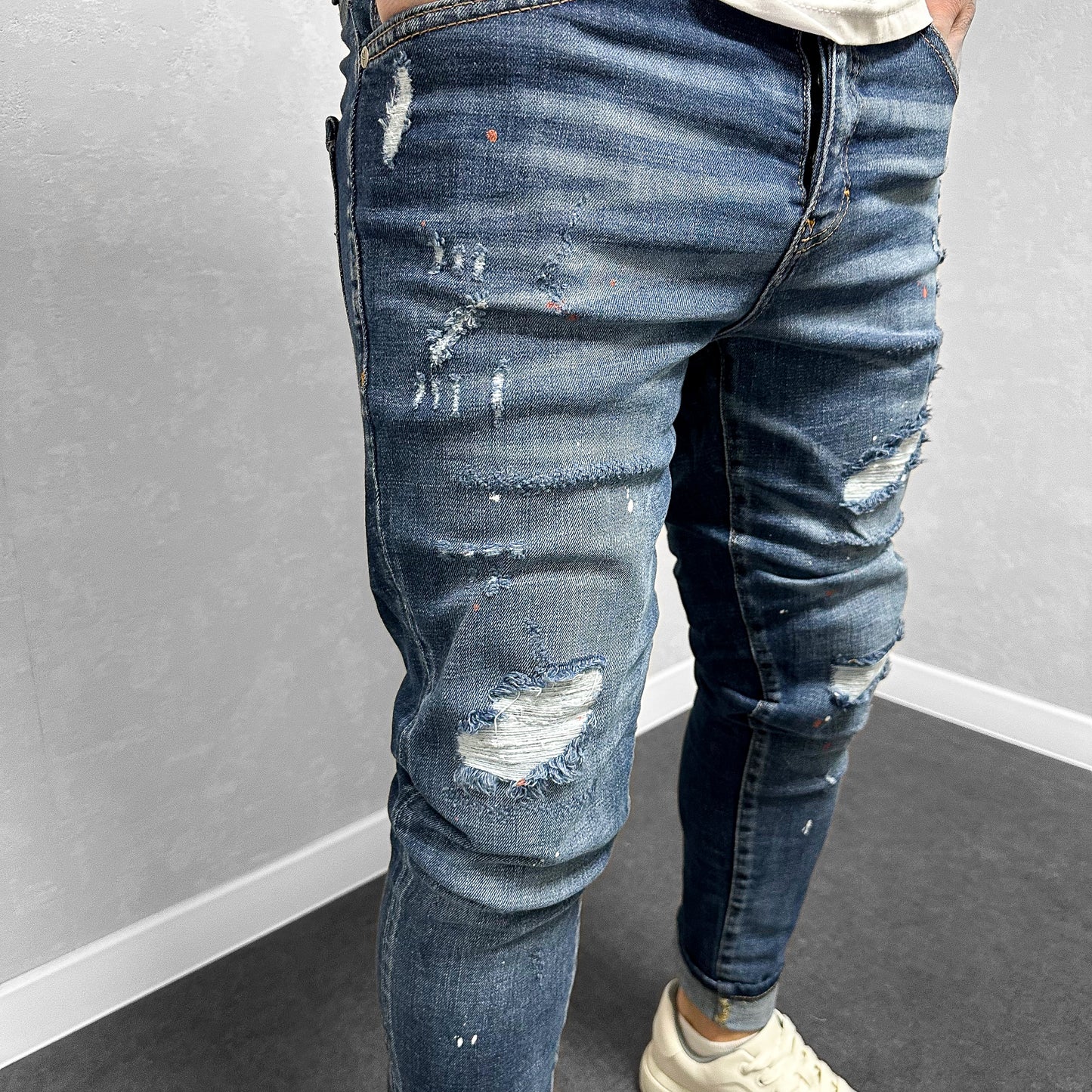 Мъжки накъсани дънки с пръски "Riveres"