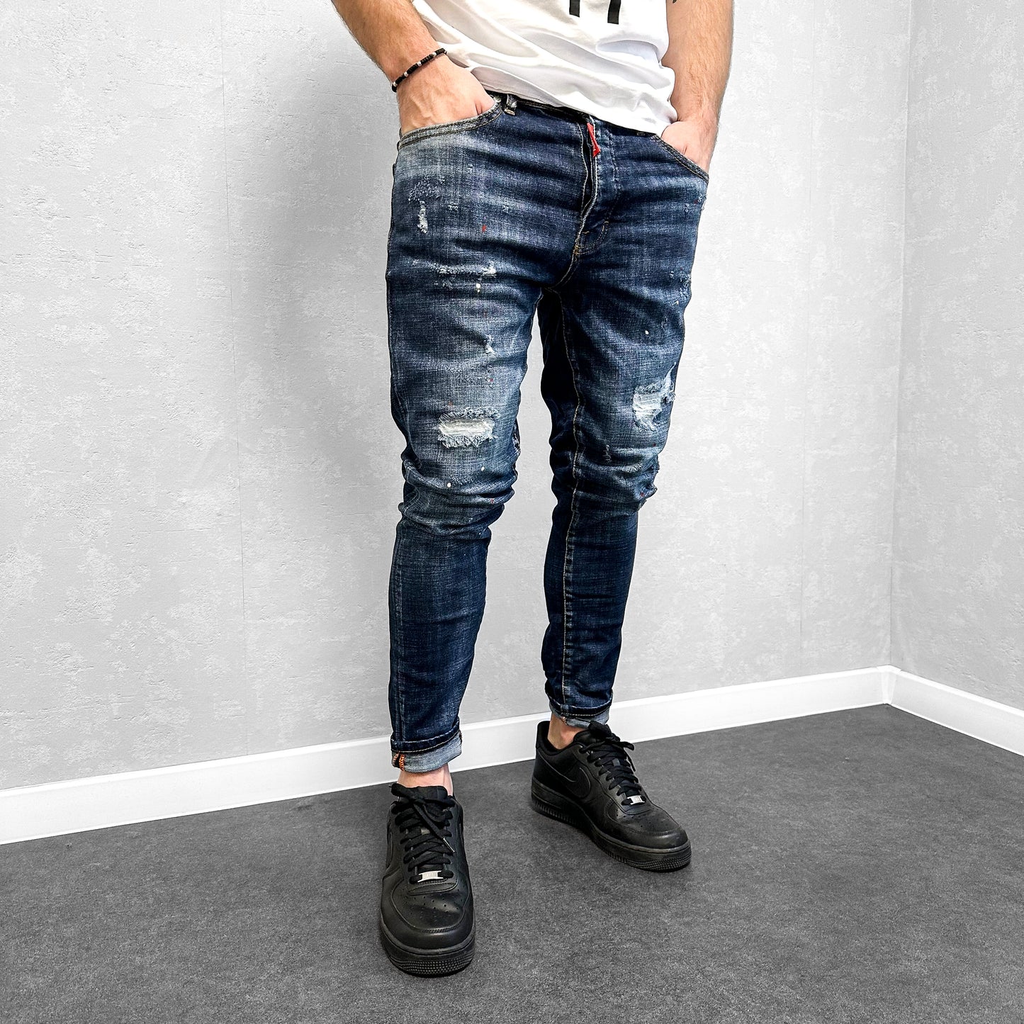 Мъжки накъсани дънки с пръски "Ventaro"