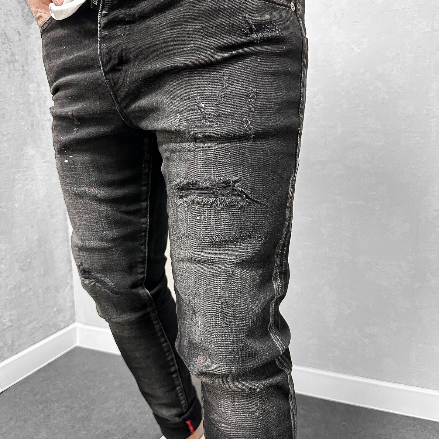 Мъжки накъсани дънки с пръски "Euphoria"