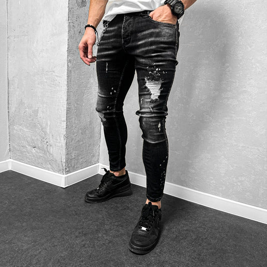 Мъжки Slim Fit дънки с пръски ''Raven"
