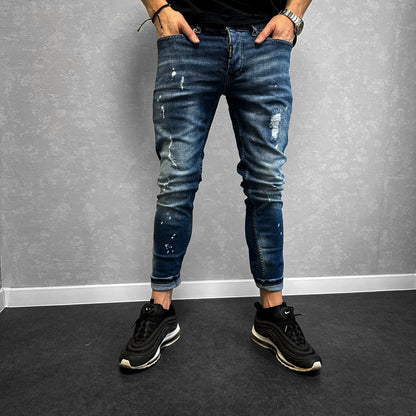 Мъжки Slim fit дънки с пръски  "Nardes"
