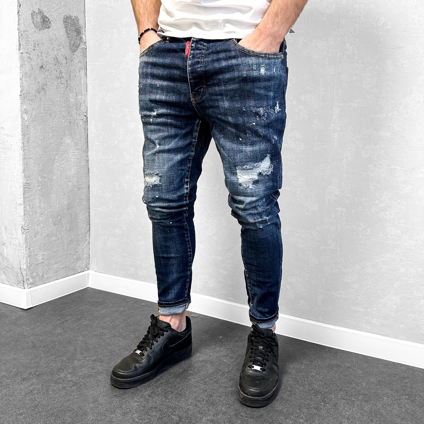 Мъжки накъсани дънки с пръски "Ventaro"