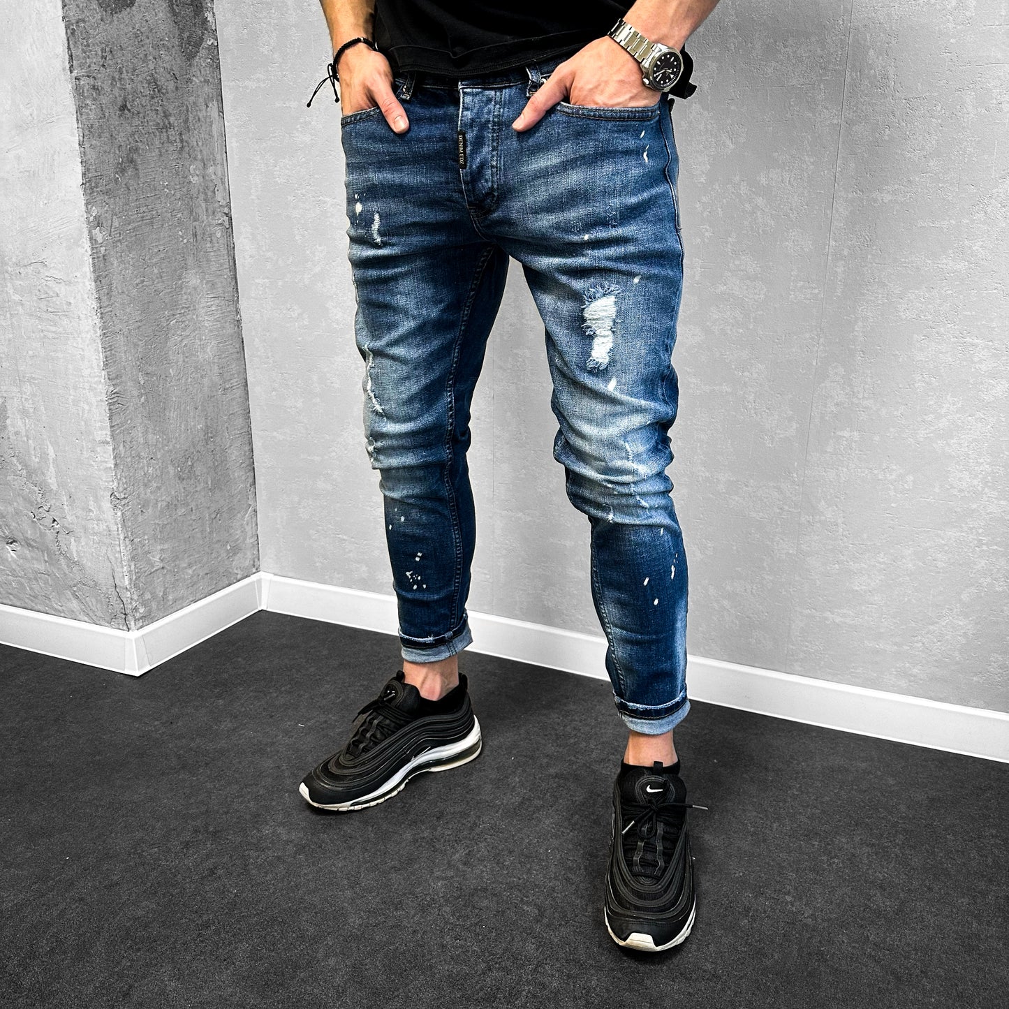Мъжки Slim fit дънки с пръски  "Nardes"