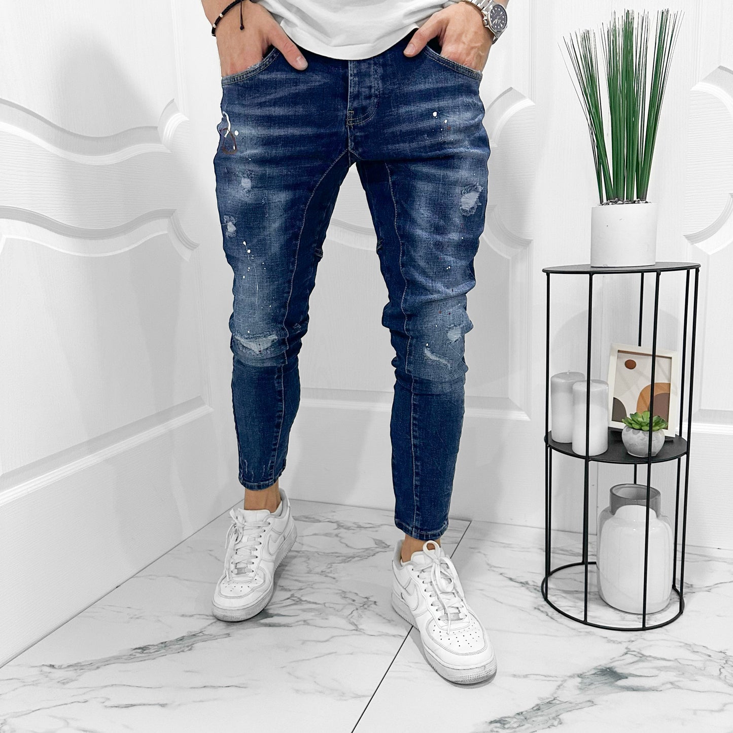 Мъжки SLIM FIT дънки с пръски "Vetayas"