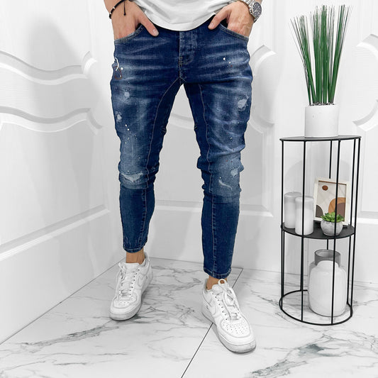 Мъжки SLIM FIT дънки с пръски "Vetayas"
