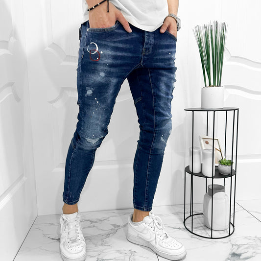 Мъжки SLIM FIT дънки с пръски "Vetayas"