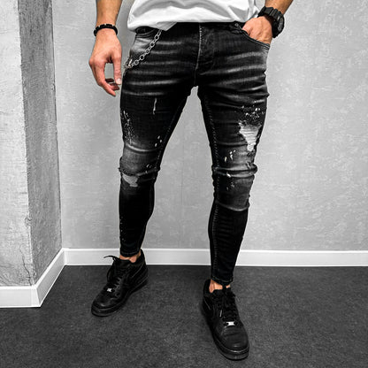 Мъжки Slim Fit дънки с пръски ''Raven"