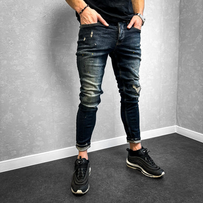 Мъжки Slim fit дънки с пръски  "Xenius"