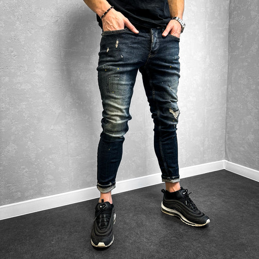 Мъжки Slim fit дънки с пръски  "Xenius"
