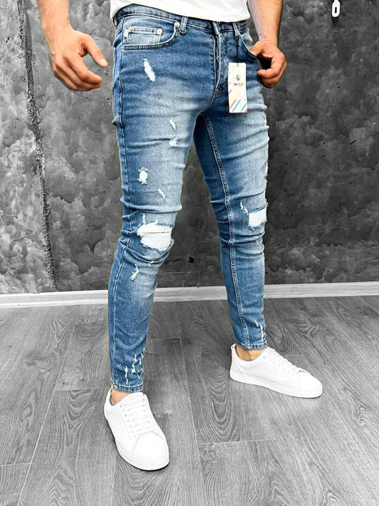 Мъжки Slim Fit дънки с кръпки "Nevento"