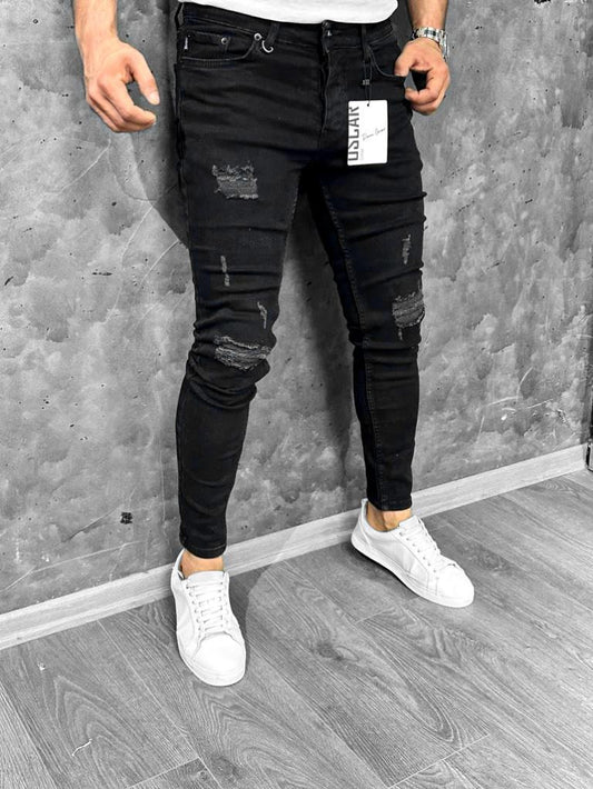 Мъжки Slim Fit дънки с кръпки "Maximus"