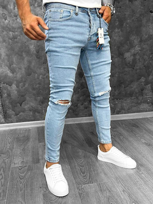 Мъжки Slim Fit дънки с кръпки "Diaz"