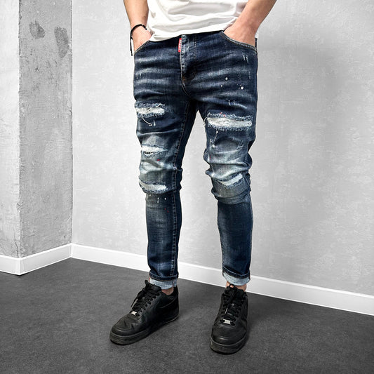 Мъжки накъсани дънки с пръски "Hecttorr"